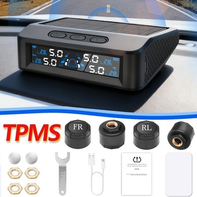 Wireless Car Solar TPMS LCD Tire Pressure Monitoring System + 4 External Sensors