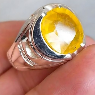#ad Handmade Silver Sapphire Stone Men Yellow Stone Ring $250.80