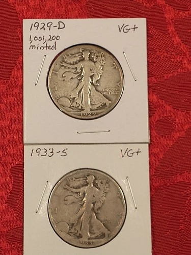 1929-D & 1933-S Better Date Walking Liberty Half Dollars, VG+ Condition