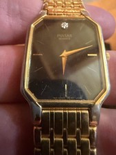 Vintage Pulsar Quartz V800-5090 Two-Tone Black Diamond Dial Octagonal Watch