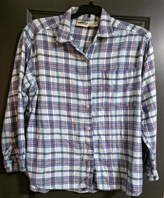 Northern Reflections Women's Blue Plaid 100% Cotton Flannel Shirt (XL/16) SOFT!