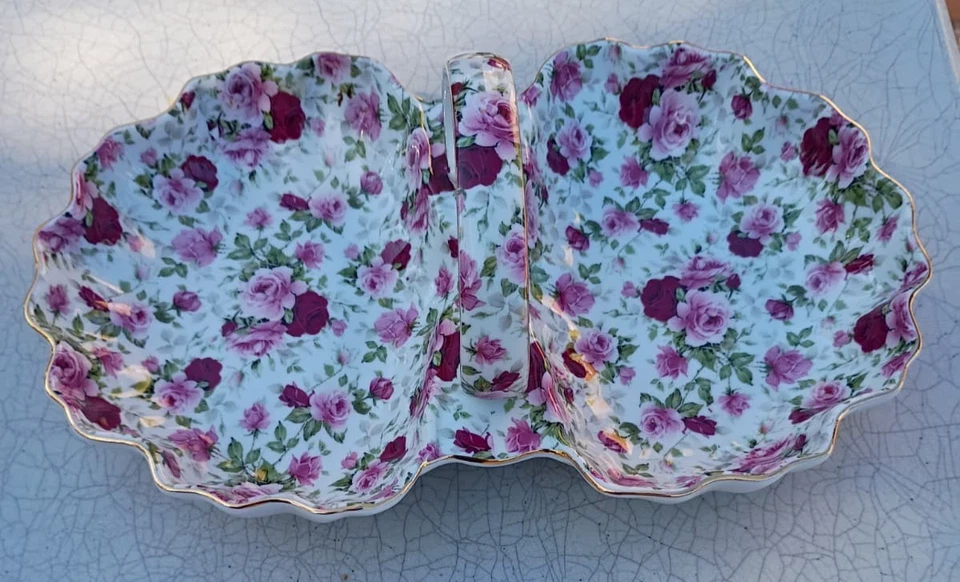 复古花卉玫瑰双人餐盘带手柄-破旧别致桌子装饰 — 第 2/4 张图片