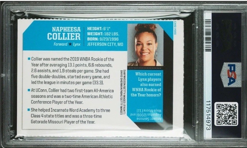 NAPHEESA COLLIER ROOKIE 2019 SPORTS ILLUSTRATED For Kids WNBA LYNX PSA 7 - Image 2 of 3
