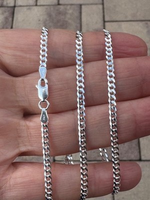 925 Sterling Silber (3 mm) massive Panzerkette Kubanisch Hochglanzpoliert