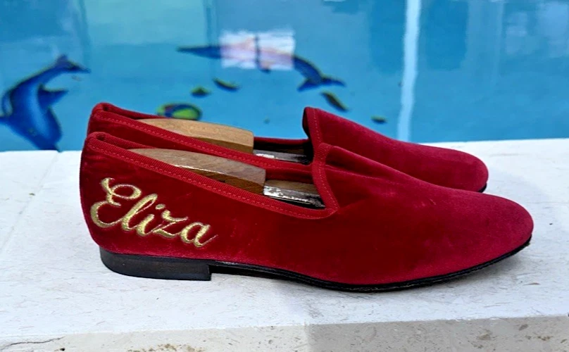DEL TORO Italy Burgundy Leather Fruit Embroidered Velvet Loafers - Size 7 (Fits Shop main image 2
