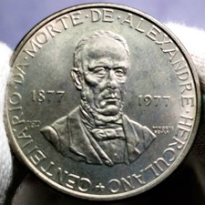 🇵🇹 Portugal. 5 Escudos 1977. Alexandre Herculano. KM#605. TONED UNC (#1) 