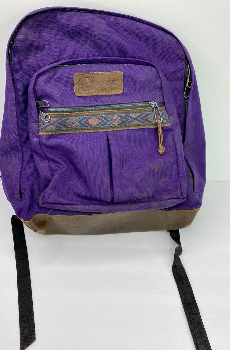 Vintage 90s Eastpak Suede Leather Bottom Purple Backpack Aztec Vintage 90s Eastpak Suede Leather Bottom Purple Backpack Aztec