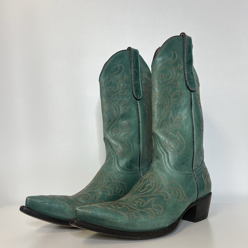 Old Gringo Yippee Kiyay Floral Embroidered Green Cowboy Western Boots Size 7B - Picture 7 of 12