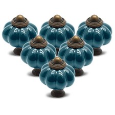 12pcs Teal Pumpkin Knobs, Vintage Ceramic Cabinet Knobs Dresser Knobs, Draw...