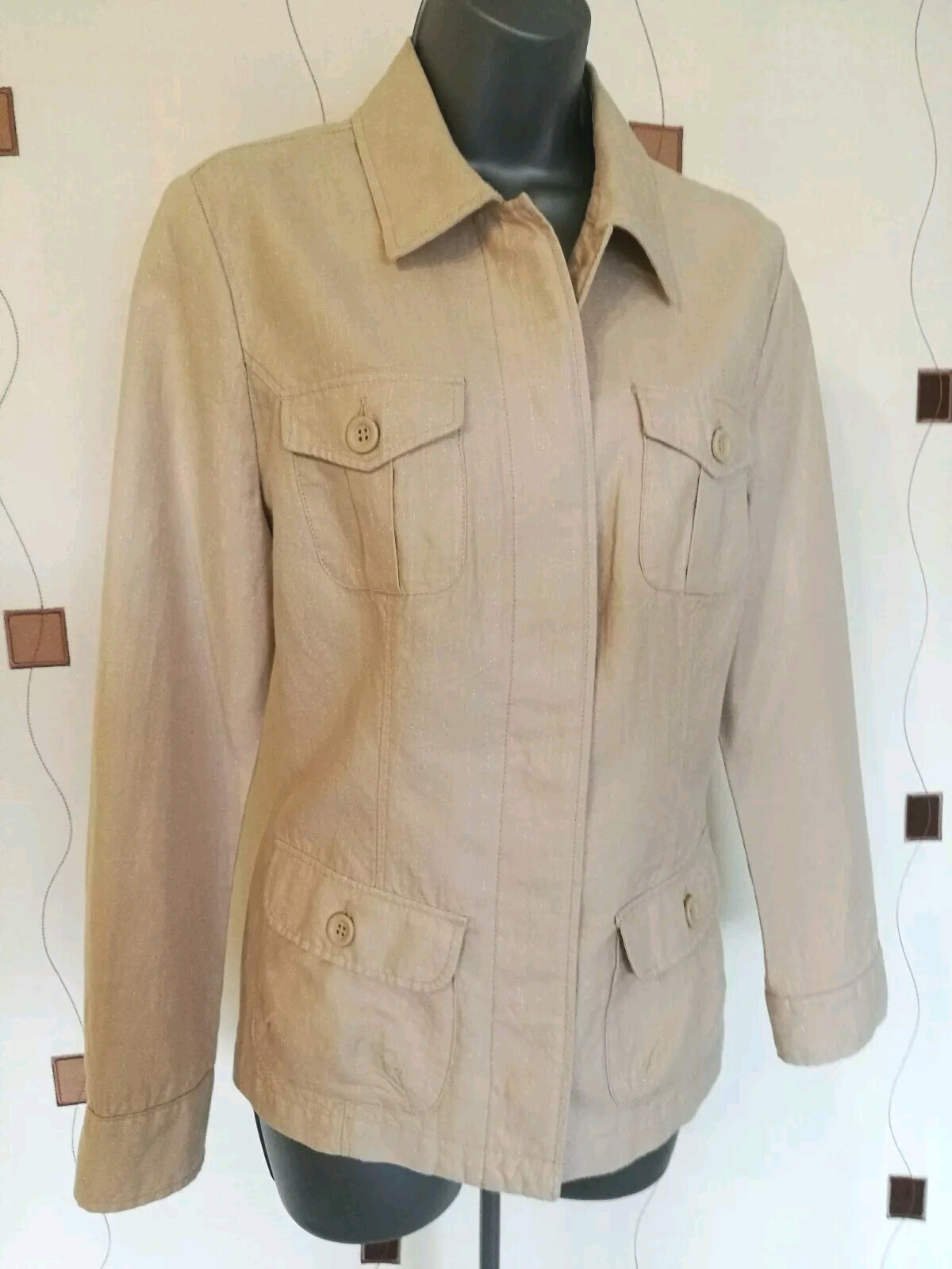 BLAZER JACKET MEDIUM M 12 40 COTTON LINEN BEIGE SPARKLE CLASSIC M&S AUTOGRAPH-image