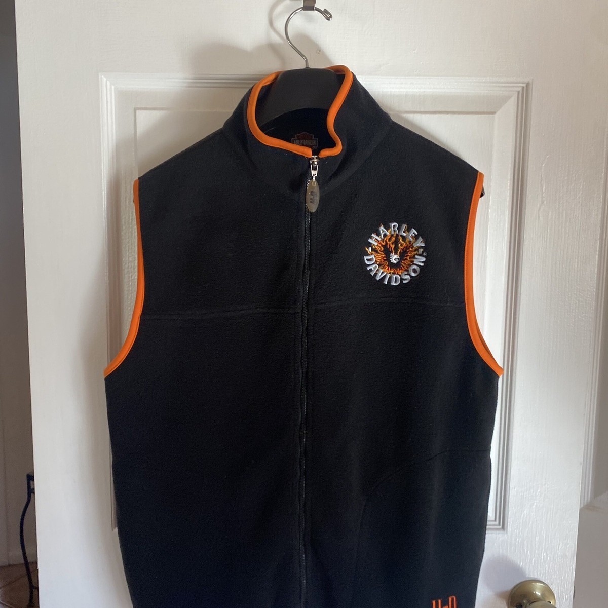 Harley Davidson Black Fleece Zip Vest Logo Quaid H-D Loma Harley Davidson Black Fleece Zip Vest Logo Quaid H-D Loma