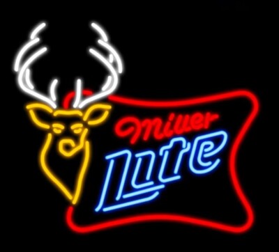 US STOCK Miller Lite Beer Deer Buck Stag 20''x16'' Neon Sign Lamp Light Real Glass