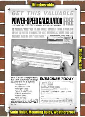 Metal Sign - 1967 Power Speed Slide Rule Calculator- 10x14 inches