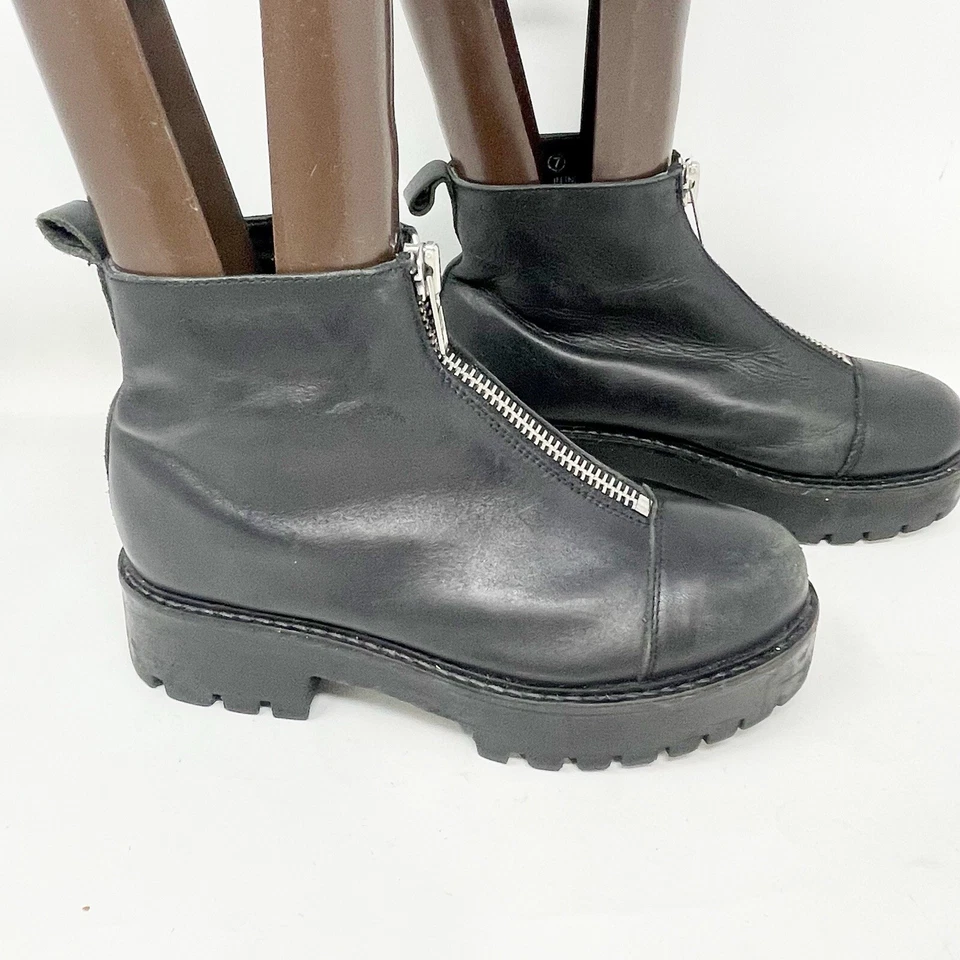 URBAN OUTFITTERS Mujer Cuero Negro CLEO Plataforma Grueso Botines Talla 7 Foto 4 de 4