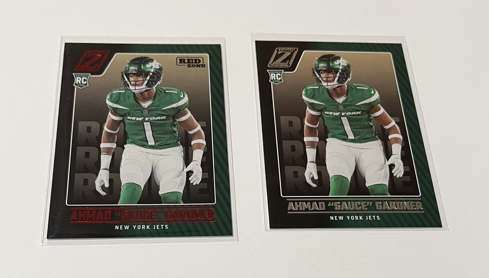 Ahmad ‘Sauce’ Gardner Rookie 2022 Zenith Red Zone #128 & Zenith #128 Jets