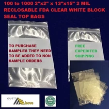 Clear Zip-Seal-Top-lock Re-closable Zipper White Block Plastic Poly Bags 2 Mil
