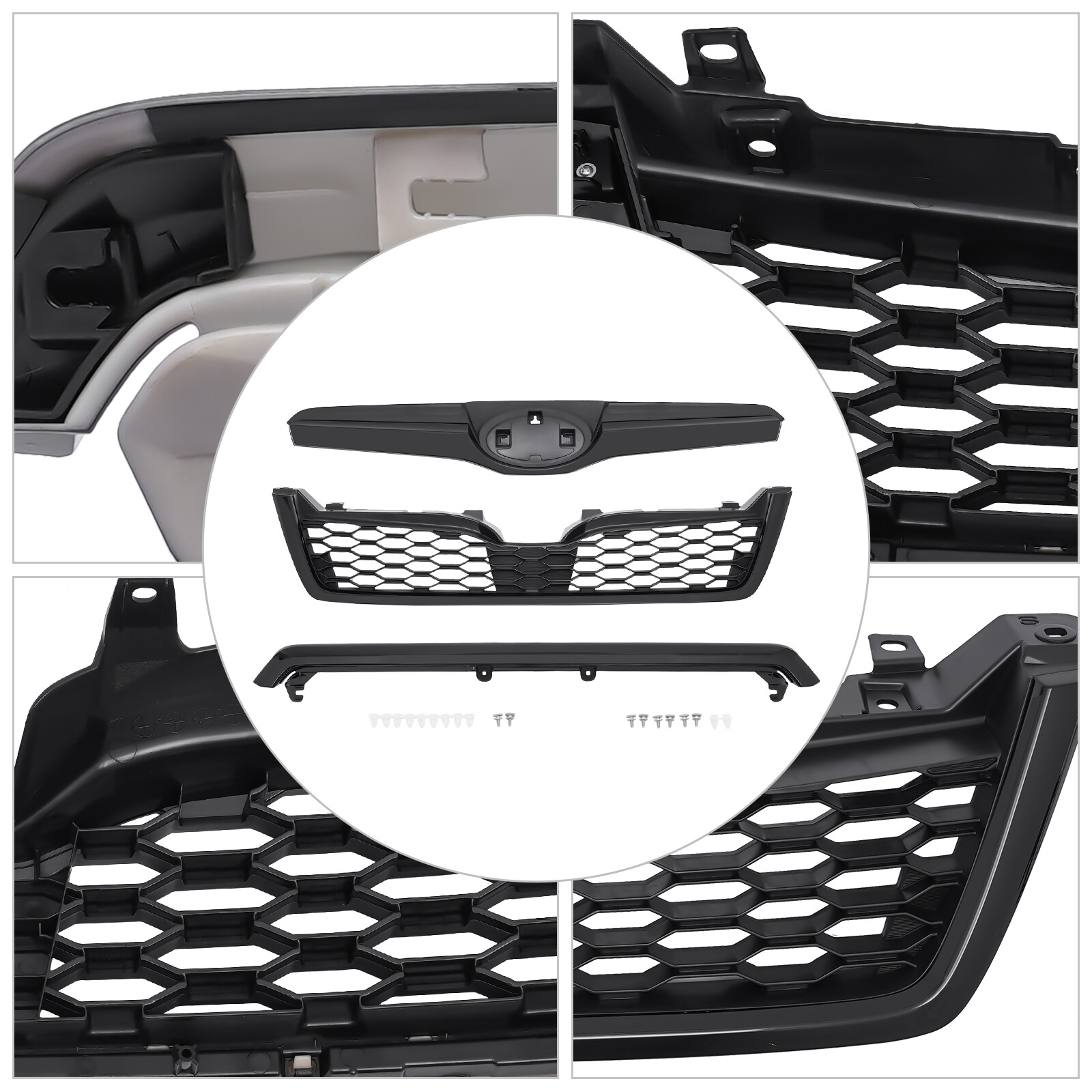 3Pcs Upper+Lower Grille Front Bumper Grille For 2014 2015-2018 Subaru Forester