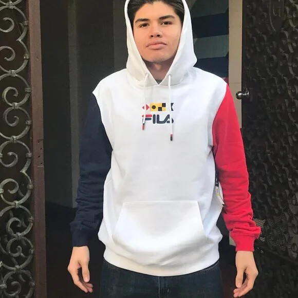Felpa con cappuccio pullover uomo Fila bianco rosso navy