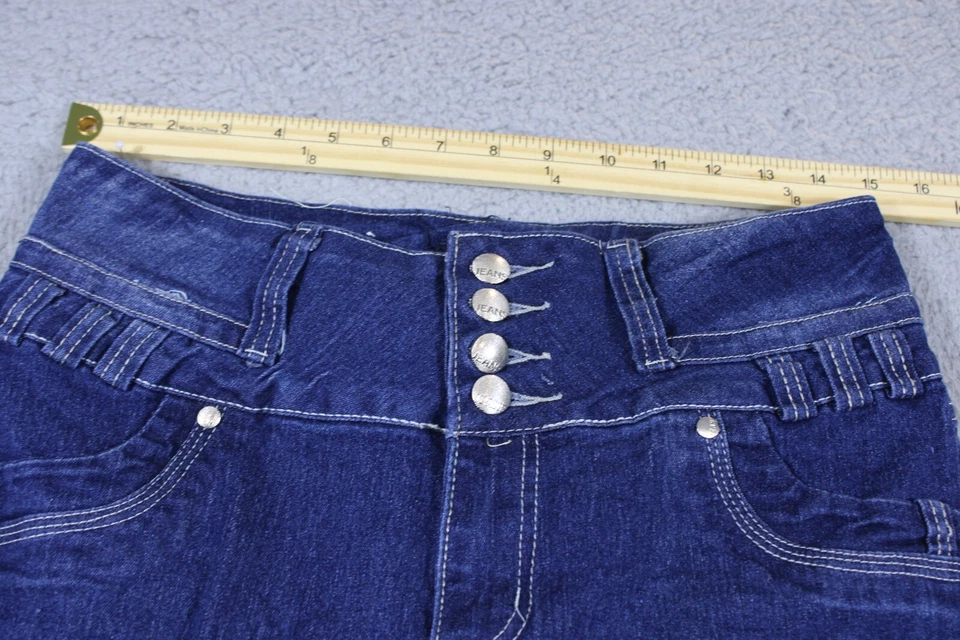 Jeans Fashion2Love para mujer 11 azules tiro medio ajustados lavado oscuro elástico denim 30x30 Foto 3 de 4