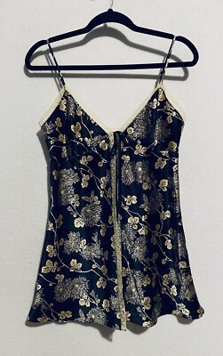Victorias Secret Lingerie Womens M Floral Babydoll Tie Front Open Satin Lace