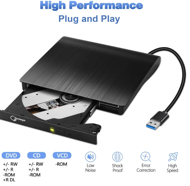 Gotega External Dvd Drive, Usb 3.0 Portable +/-Rw , Dvd Player For Cd Rom Burner - Image 3 of 4