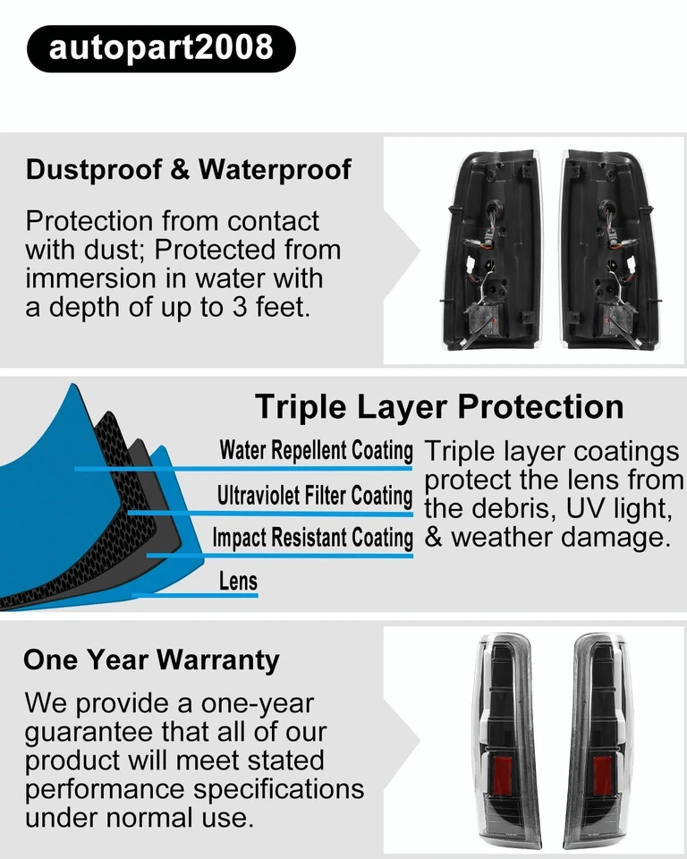 Luces traseras LED para Chevy Silverado 1500 99-02 GMC Sierra 1999-2006 negras transparentes Foto 4 de 4