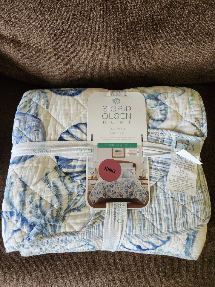 Sigrid Olsen King Quilt Comforter Beach Shells Coral Sand Dollar 106"x92" NWT - Image 2 of 4
