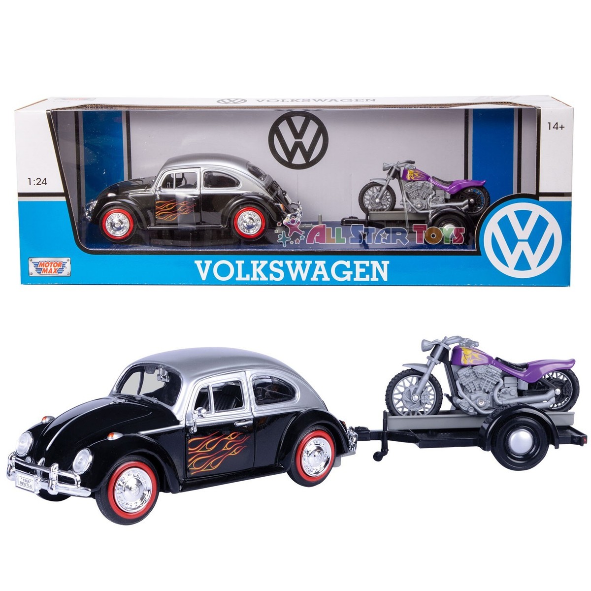 RARE! Motormax 1:24 Volkswagen Beetle Diecast Black/Silver W