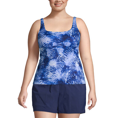 New Lands' End Plus Square Neck Tankini Top 522637 Deep Sea Navy