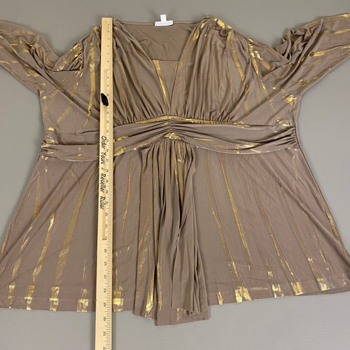Fashion Bug Gold Metallic Blouse Top 2X Plus Size Beige Pleated Party Holiday - Picture 8 of 11