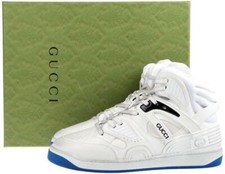 NUOVE SCARPE SNEAKER GUCCI UOMO CURRENT PELLE BIANCA LOGO ALTO BASKET 8/US 8,5