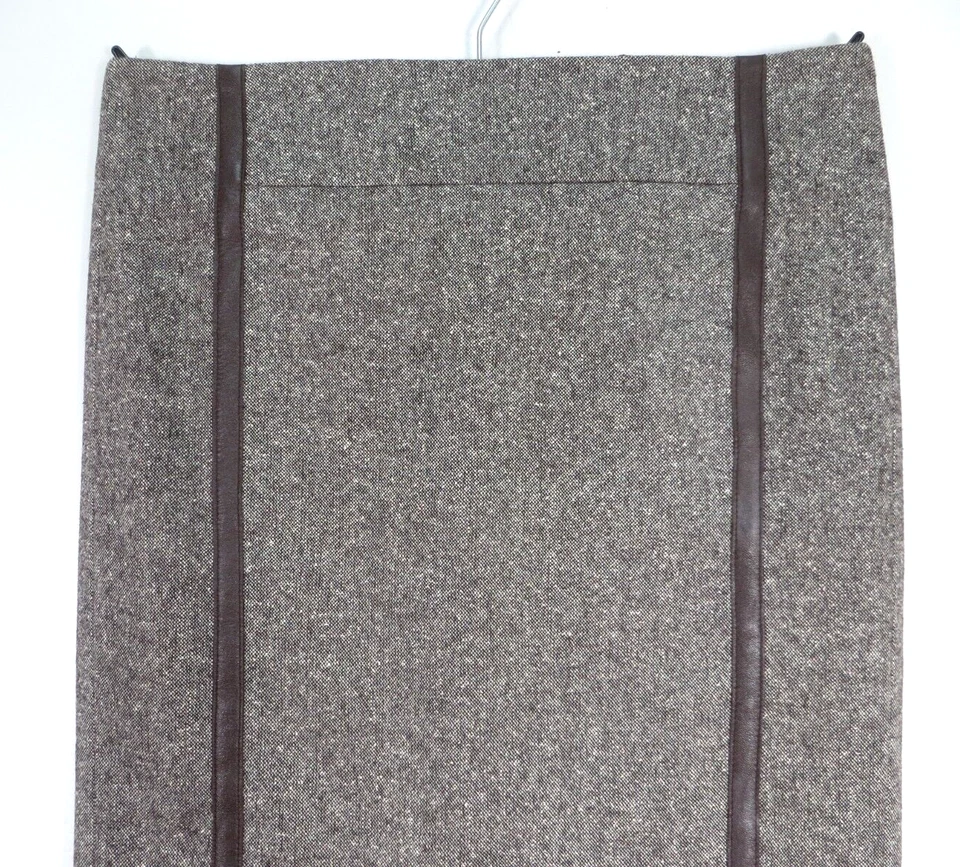 Bebe Mujeres 47% Lana Poliéster Panelado Falda Lápiz Marrón Imitación Cuero Multi 6 Foto 3 de 4