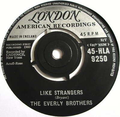 Everly Brothers   7'' UK 45 - Like Strangers - 1960 - London - 45-HLA 9250 - G/M
