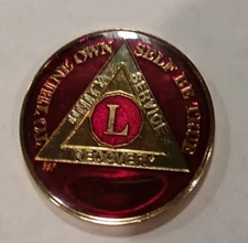 50 Year AA Sobriety Coin Medallion- Rich Mandarin Red Enamel 50th Year L BSP