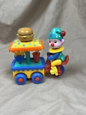 Clown Peddler Cart Hamburger Seller Pull Back Motion Car Vtg 1980's EWC