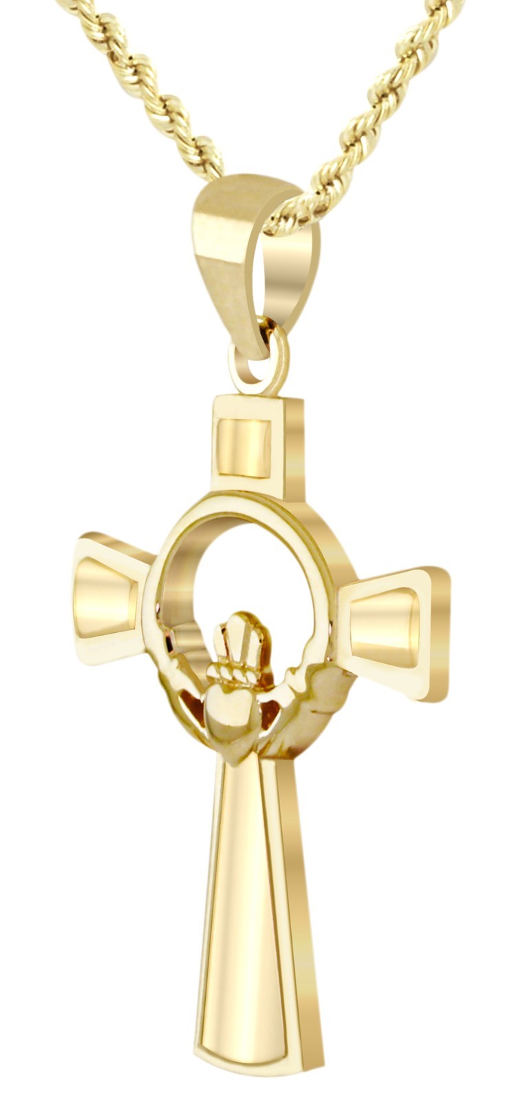 Men's 1.125in Solid 10k Yellow Gold Irish Celtic Claddagh Cross Pendant