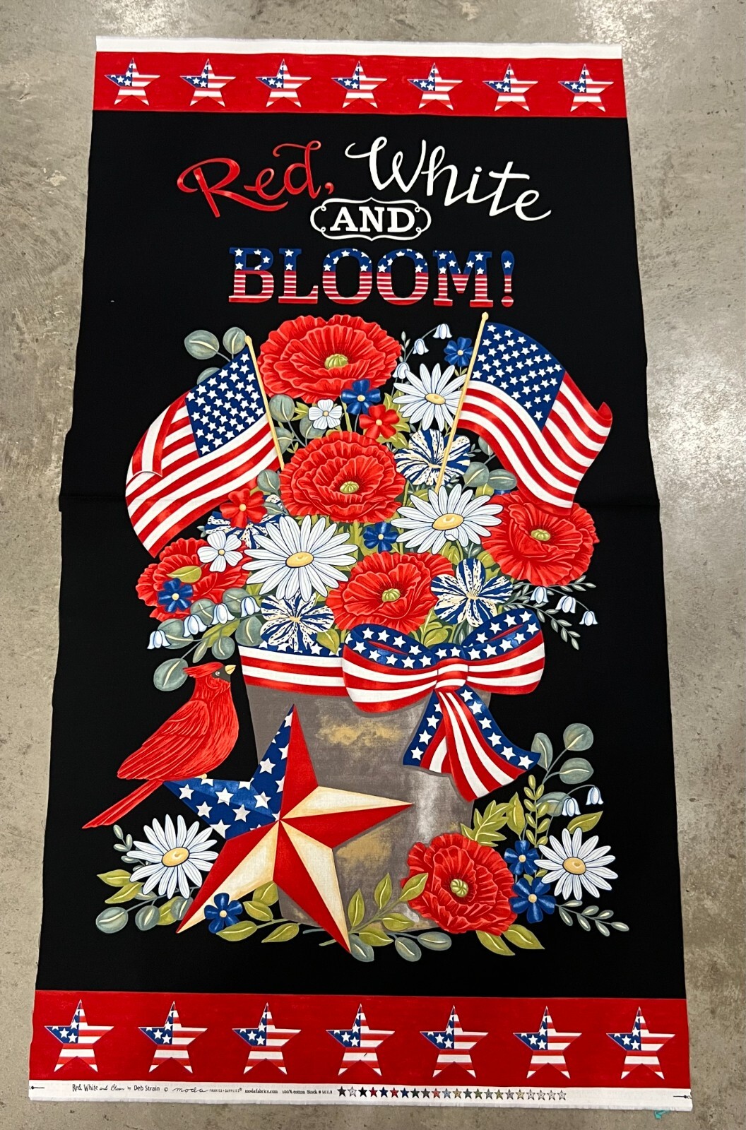 MODA Red White Bloom 100 cotton fabric panel 24x44 QOV 56114 in Black