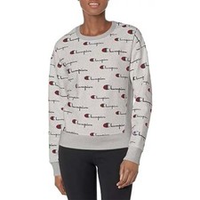 Champion Women's Reverse Weave Crew Neck Sweatshirt Multi Scale Script All-Over