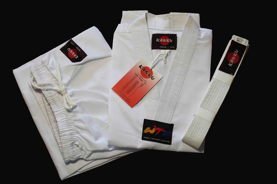 KANKU new White Ribbed Tae kwon do Uniform 7.5Oz Adult WTF