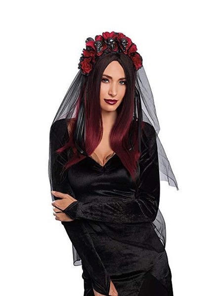 Dreamgirl Gothic Rose Totenkopf Schleier Haarreif Halloween KostüM ZubehöR 11194-image