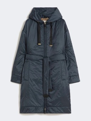 Max Mara The Cube GREENGO Cameluxe Hooded Parka Coat Dark Blue Size 38 New