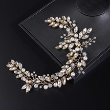 Gold Crystal Wedding Headband, Pearl Bridal Hair Vine, Bride Hair Accessories