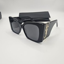 Saint Laurent YSL Women's Sunglasses Black Acetate Frame Gold Logo