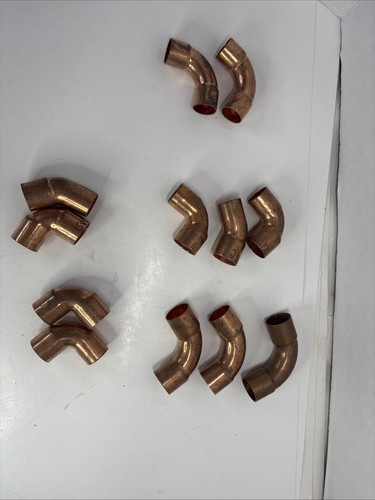 Lot Of 12 Copper HVAC Fittings. 1 Pound. Elbows (90 And 45)