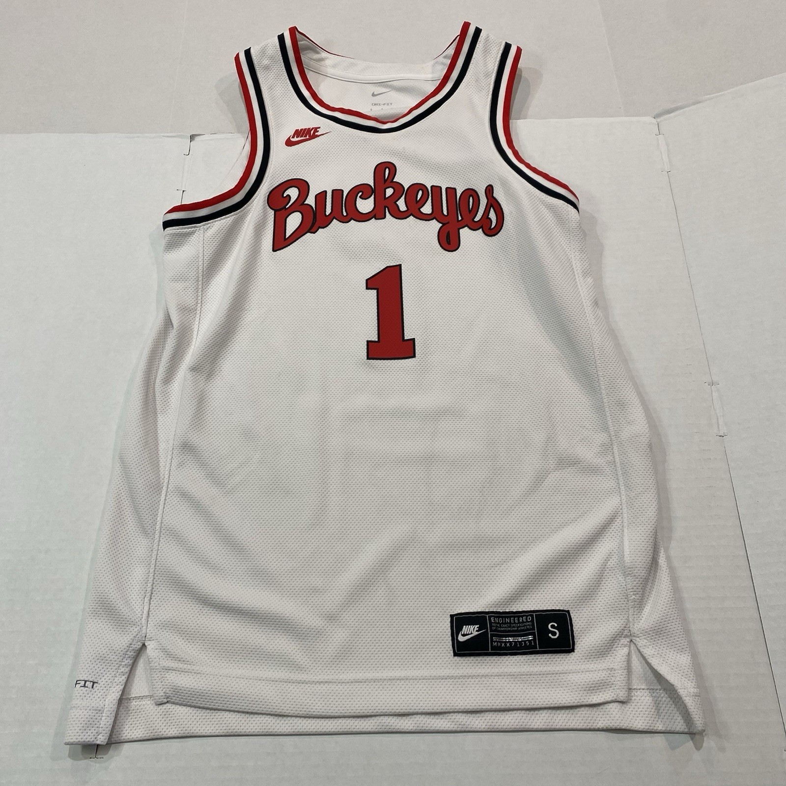 Nike Retro Throwback Ohio State Buckeyes #1 Small Men s Basketball Jersey White