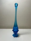 VTG Fenton Swung Stretch Glass Vase Smokey Blue Tall 14”