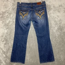 Vigoss Women Y2K Distressed Low Rise Bootcut Stretch Dark Wash Denim Jean 11