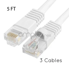 3x 5FT CAT5e Cable Ethernet Lan Network CAT5 RJ45 Patch Cord Internet White NEW