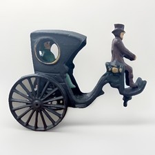 Antique Cast Iron Hansom Cab Carriage Hubley Style With Driver Passenger 1920s