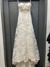 David Tutera Wedding Dress Womens 4 Ivory Lace Beaded Strapless Bridal + Veil